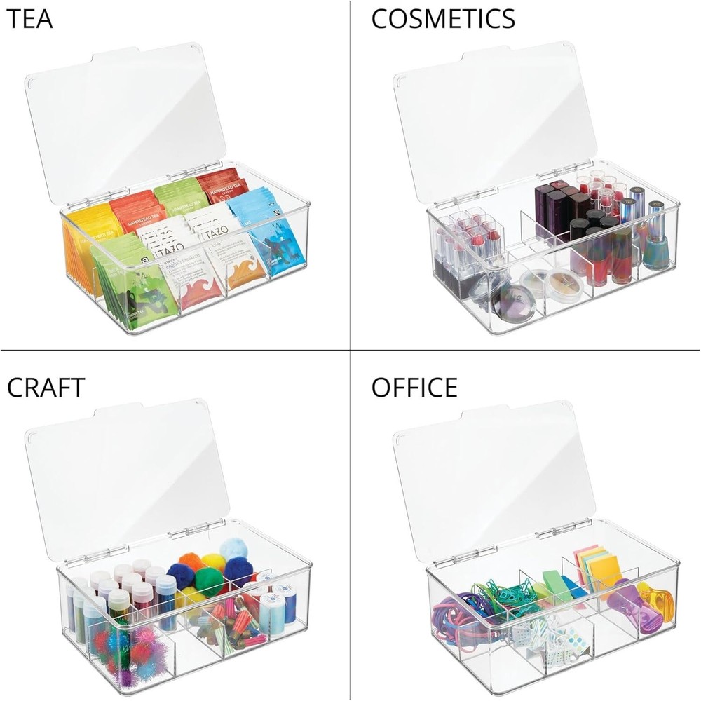 Single Serve Tea Bag Storage Box W/ Divided Compartments & Clear Lid