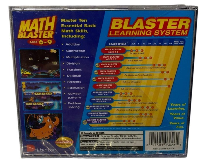 Davidson Math Blaster Learning System PC CD-ROM Mac Ages 6-9 Educational
