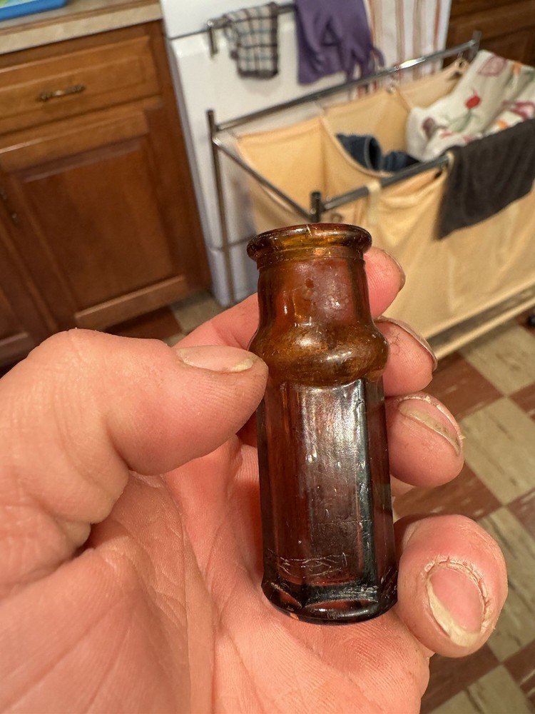 Sharp & Dohme Baltimore MD Small Amber Emb Multi-Sided Poison Bottle 1910s Era