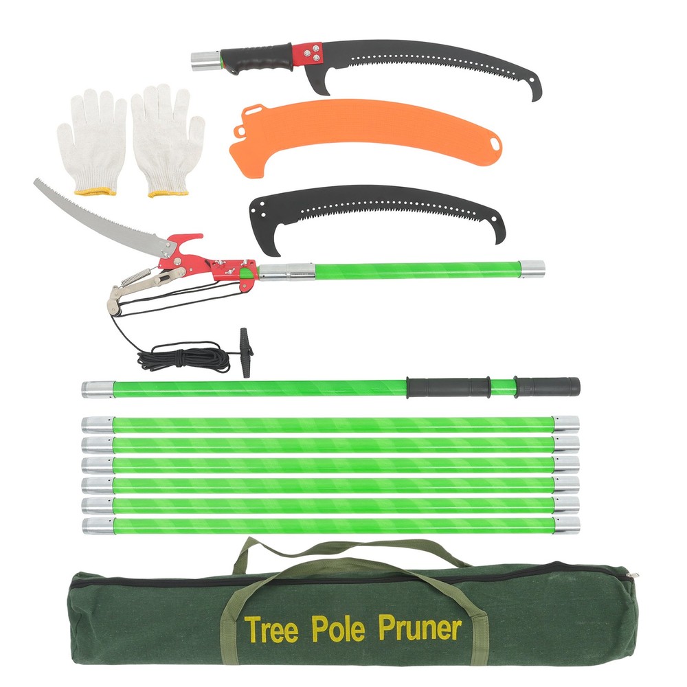27FT Extendable Tree Trimmer & Pole Saw Combo 8-Section Telescoping Green Pole