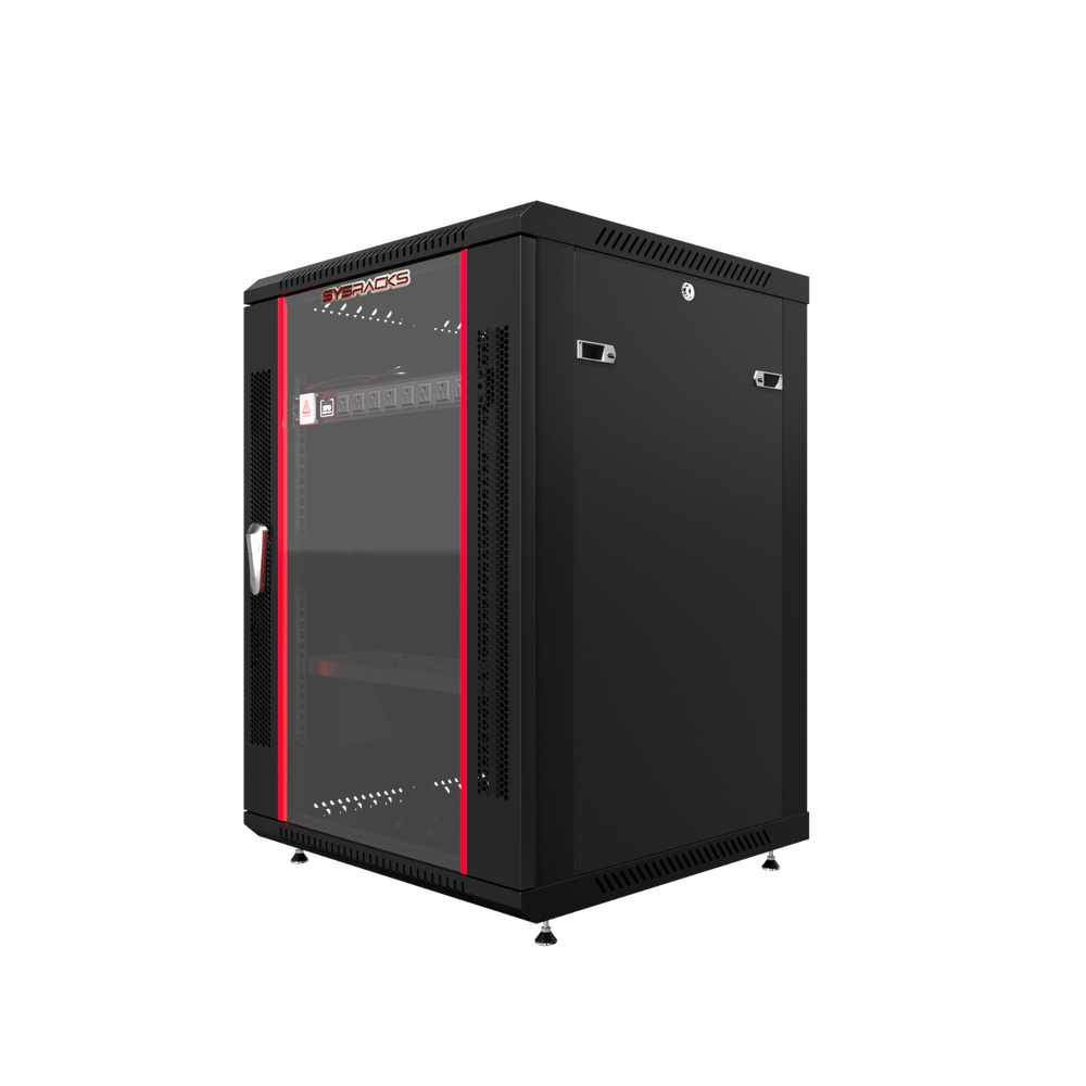 15U Server Rack Locking Network Cabinet Data Enclosure with PDU-Feet-Fan-Shelf