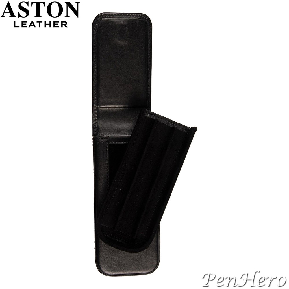 Aston Leather Pen Case with Three Slots Black