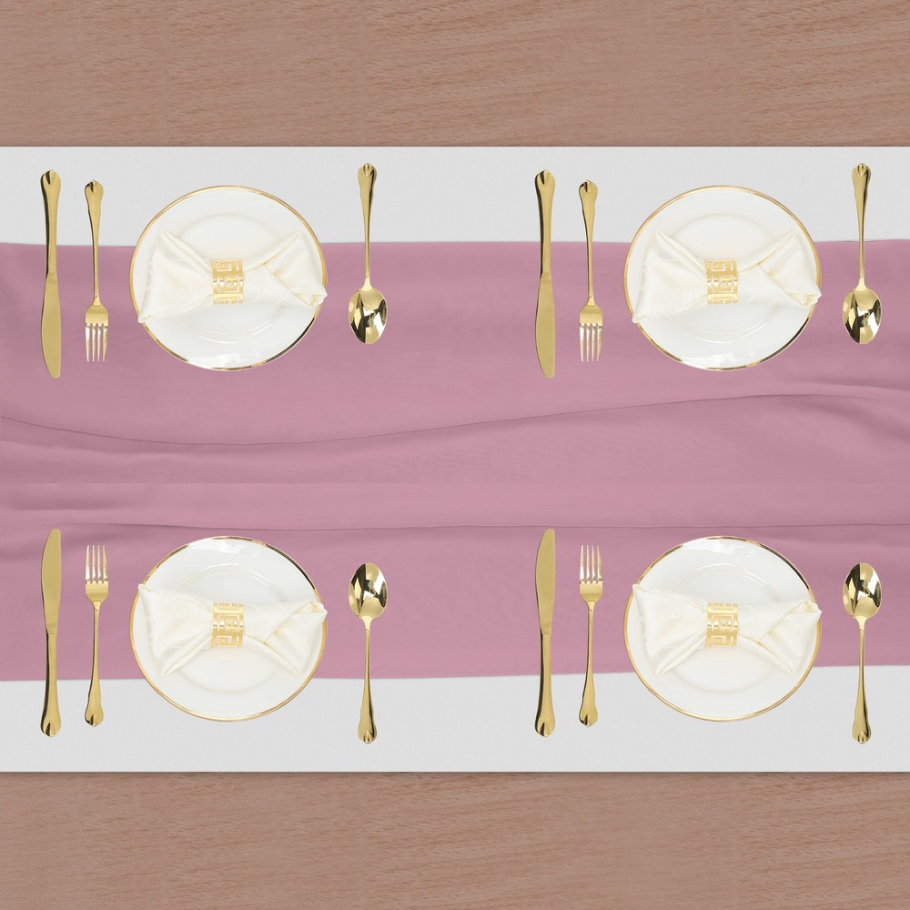 2 Pcs Charm Pink Chiffon Table Runner 27.5" x 118" Romantic Table Runner
