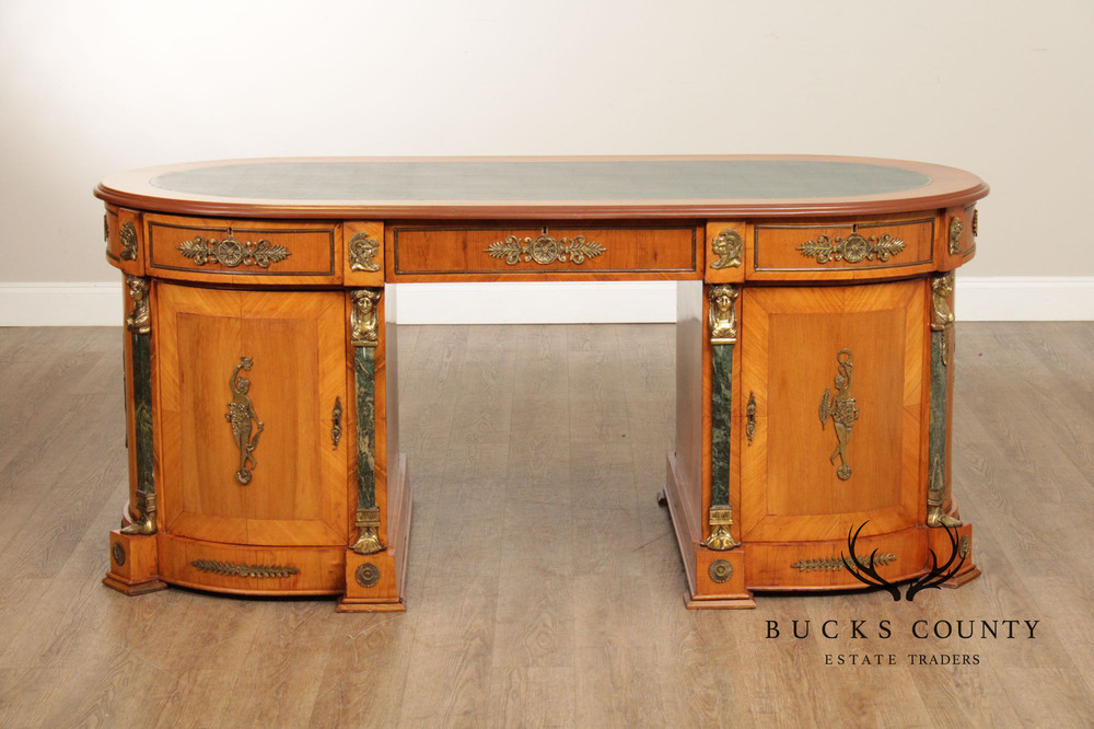 Classical Revival Walnut Ormolu Mounted Desk With Leather Top