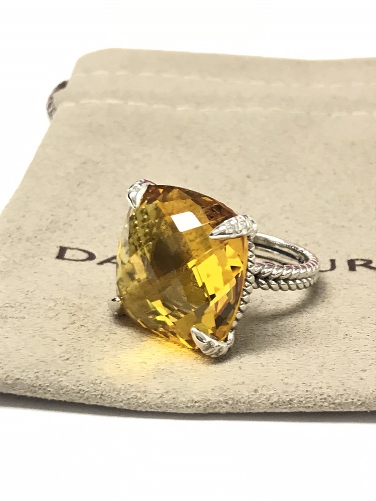 David Yurman Sterling Silver 20mm Chatelaine Ring lemon citrine & Diamond Sz 8
