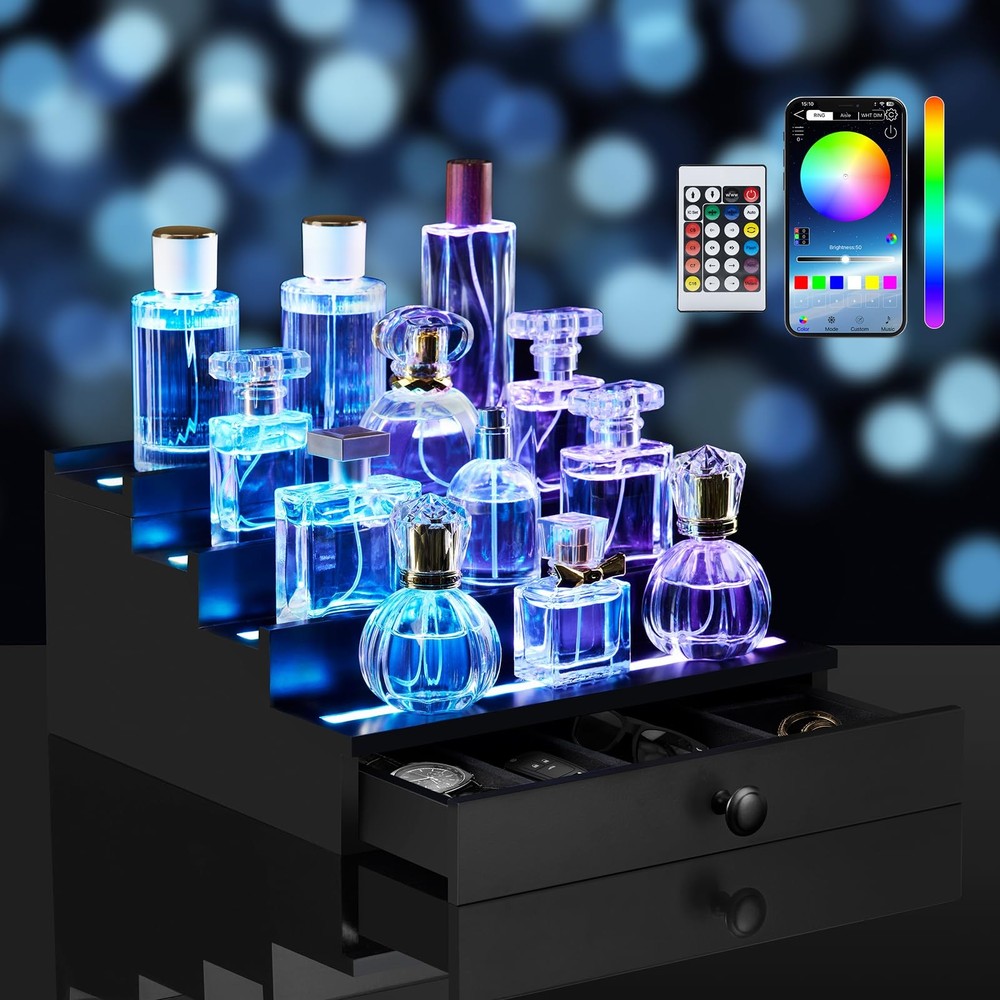 LED-Lighted Cologne Organizer for Men: Multi Lighting Modes Perfume Organizer...