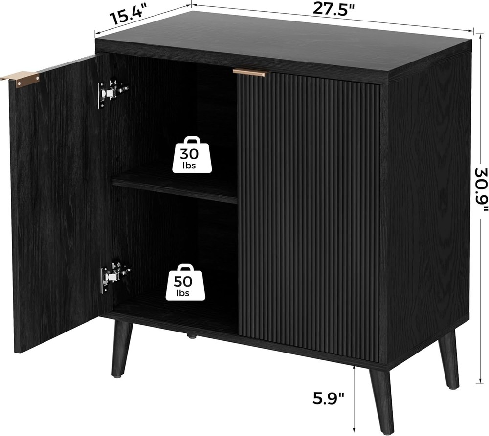 Buffet Cabinet W/ Storage Modern Fluted Accent Sideboard W/ Doors & Adjustable