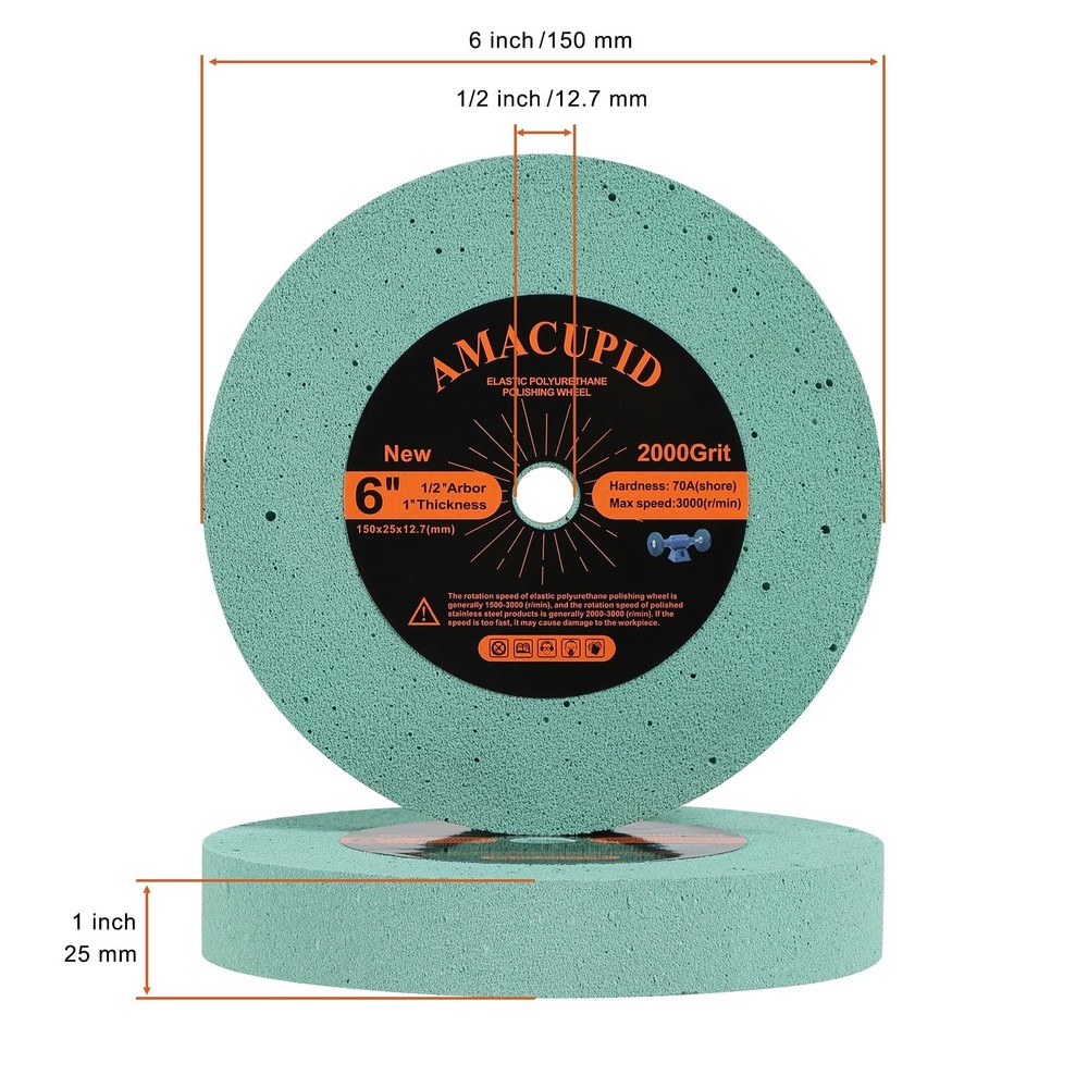 Elastic Polyurethane Buffing Wheels 6 Inch 2000 Grit. for Mirror Polished Sta...