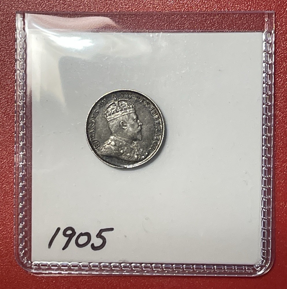 1905 Canada Silver 5 Cents, Circulated.