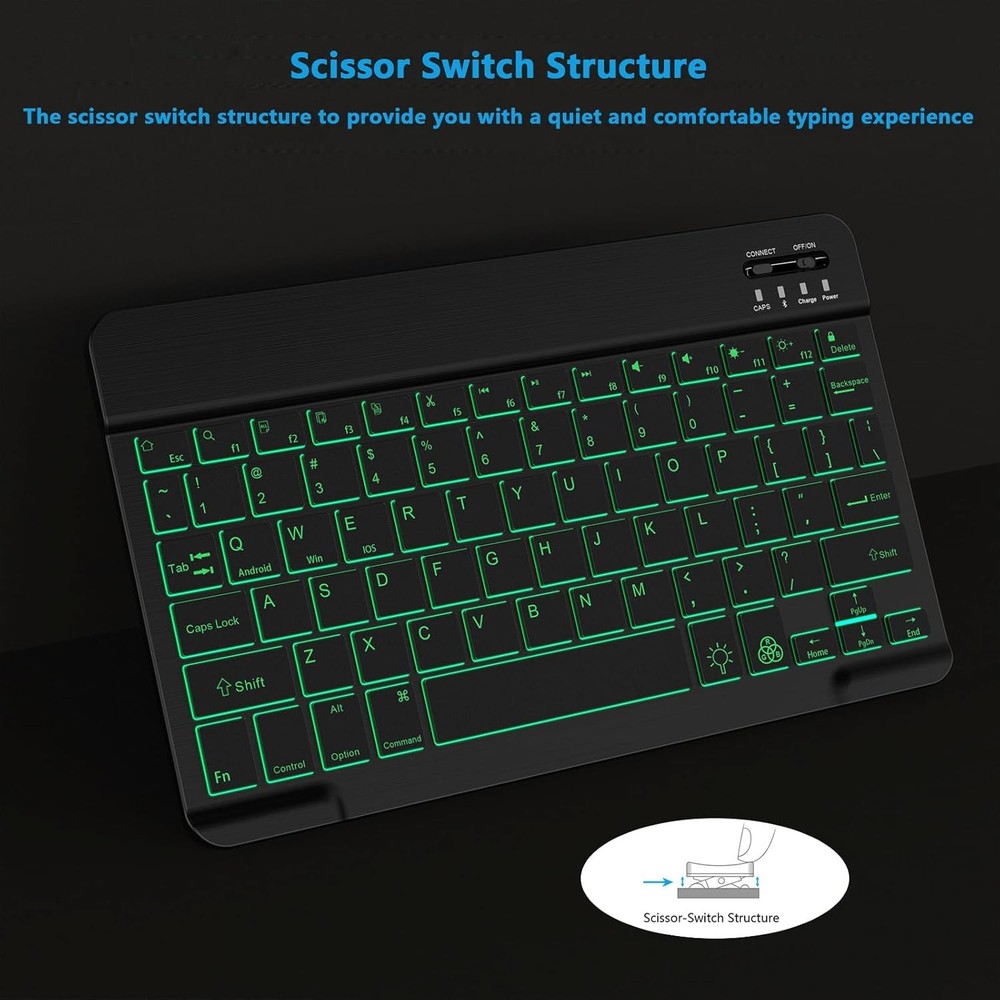 Backlit Bluetooth Keyboard Small Portable Wireless Black