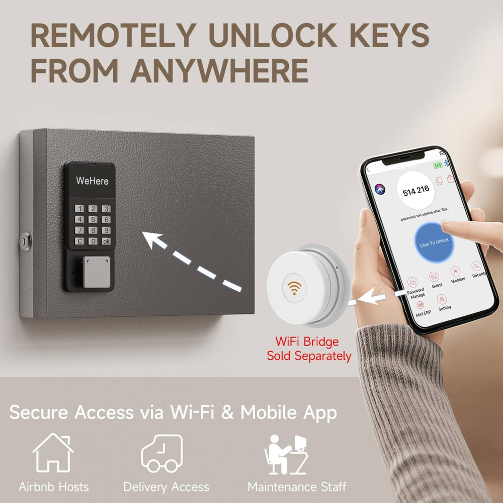Wehere 16 Key Lock Box Wall Mount, APP Bluetooth/Otp/Wi-Fi/Fixed Code/Key Unlock