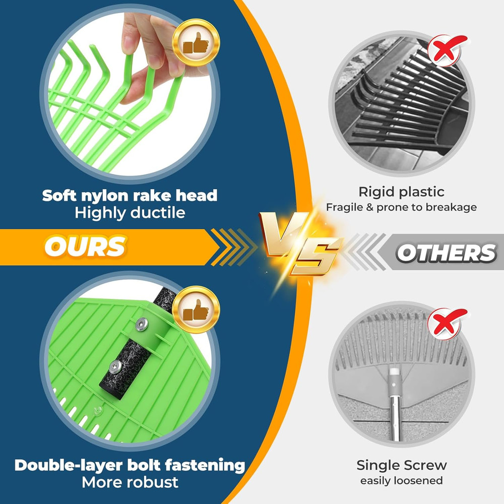 Plastic Leaf Rake with Adjustable 73'' Handle-Lightweight&Anti-Break Nylon Head,