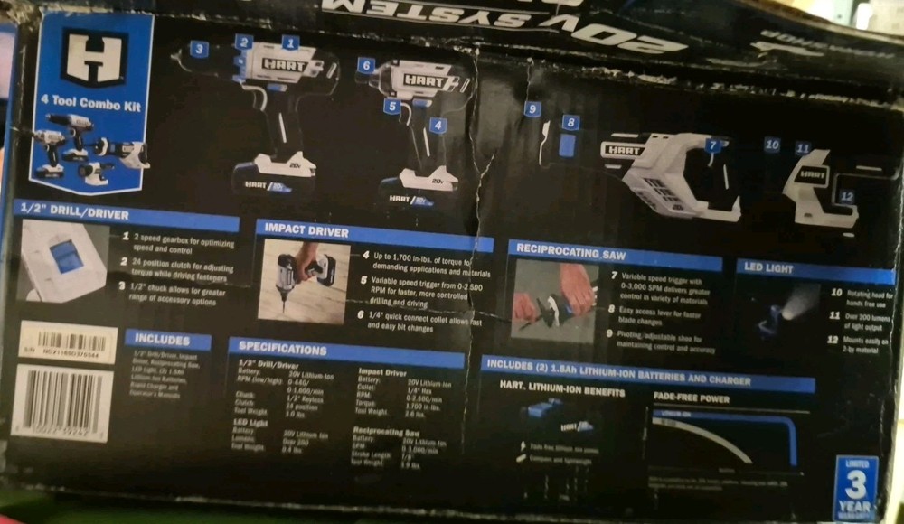 Hart HPCK402B Cordless 4-Tool Combo Kit