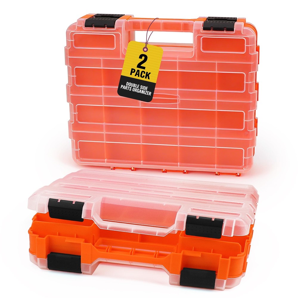2-Pack Double Side Parts Organizers, 34-Compartments Tool Box with Removable ...