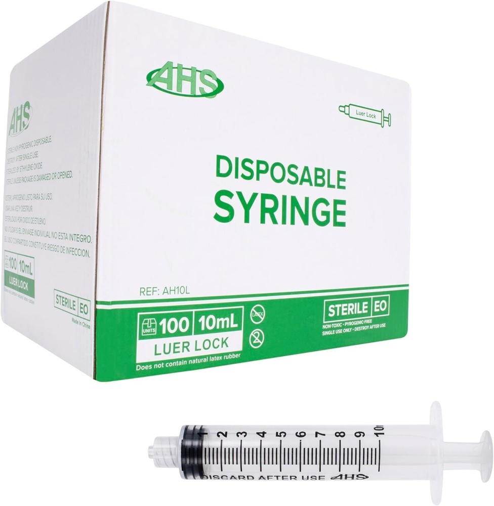 AHS 10ml (10cc) Luer Lock Syringe, Sterile, 100/Box