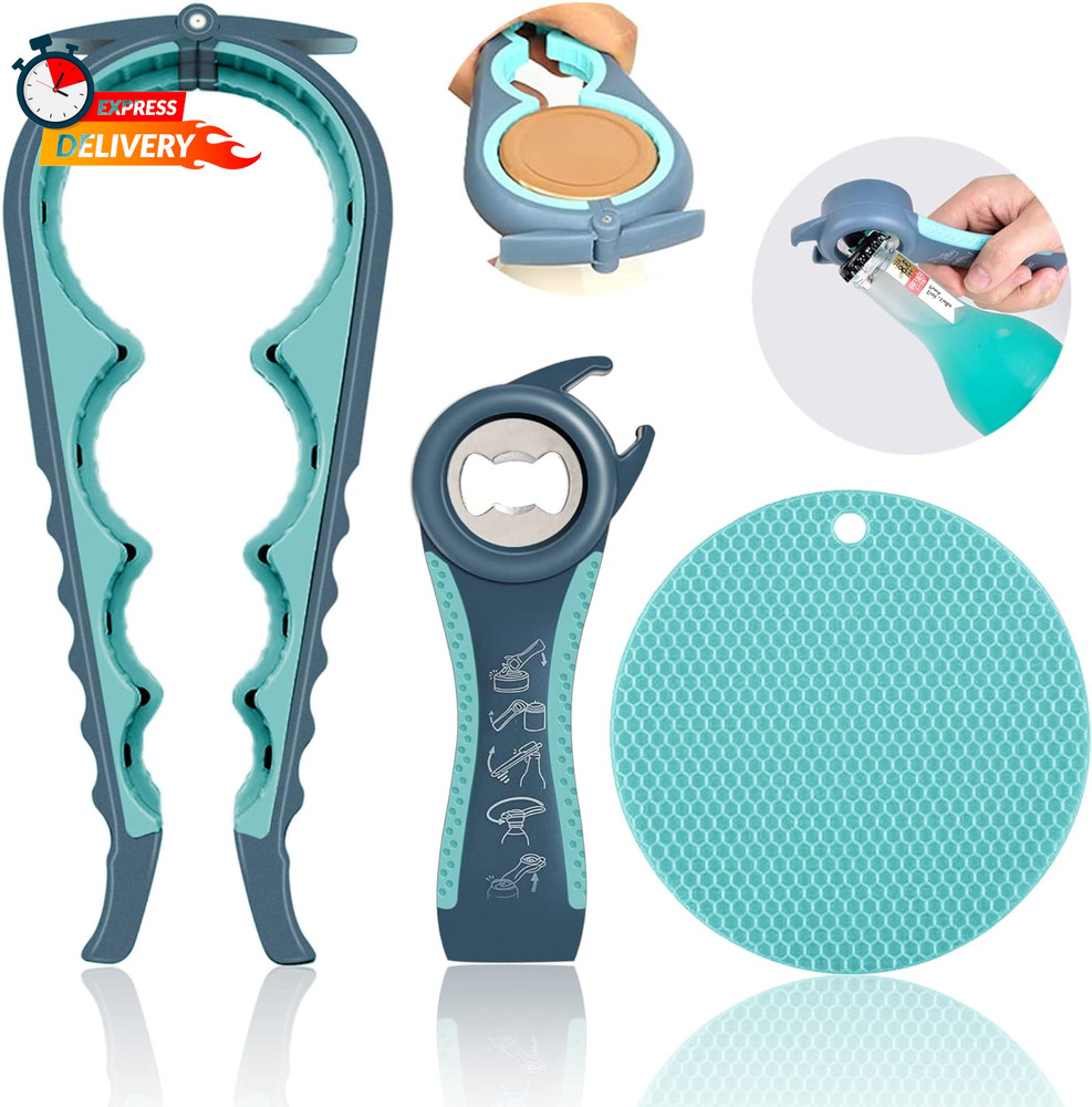 Jar Opener for Weak Hands, Seniors with Arthritis, 5 in 1 Multi Function Bottle