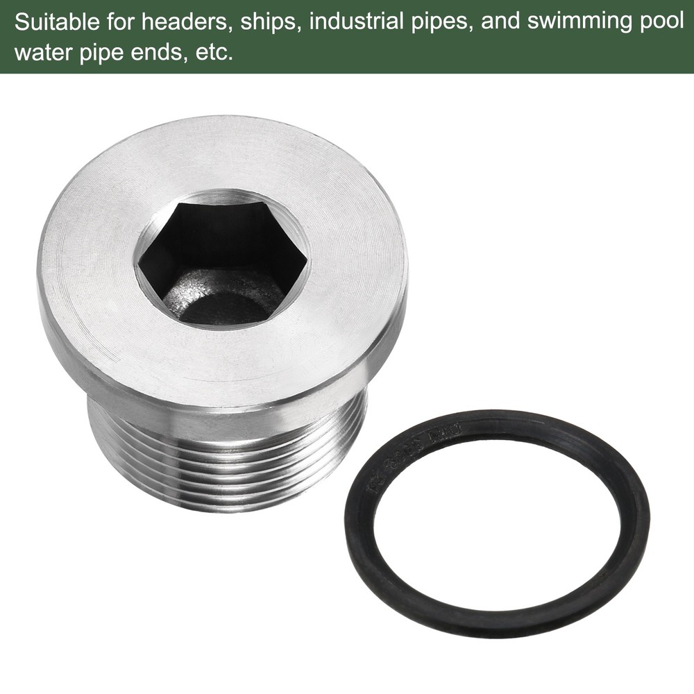 M24 x 1.5 Stainless Steel Internal Hex Head Socket Pipe Fitting (Silver)