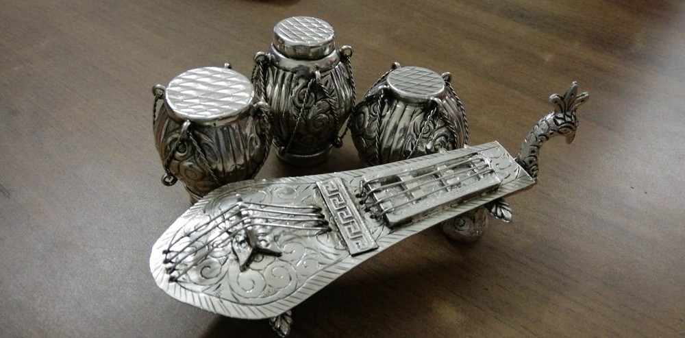 Handmade Middle Eastern Silver Decorative Musical Instrument Set