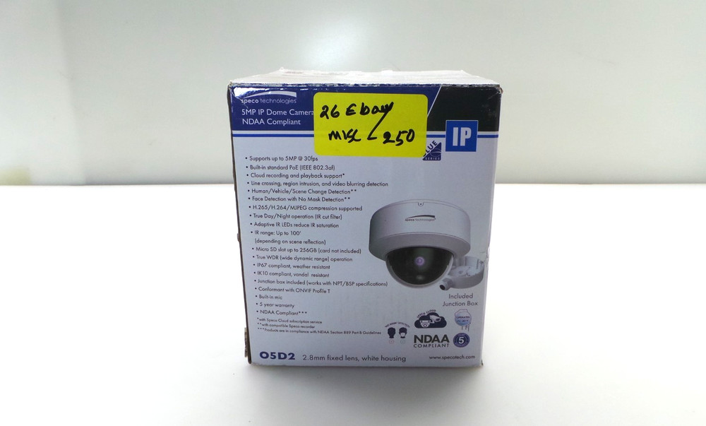 05D2 Speco Technologies 5MP IP Dome Camera - Advanced Analytics, NDAA - Open Box