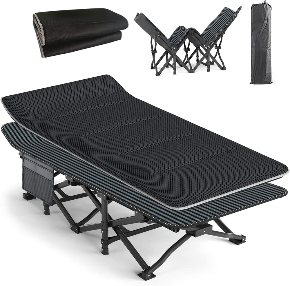 Camping Cot for Adults with Cushion Comfortable, Tent Folding Cot for Sleepin...
