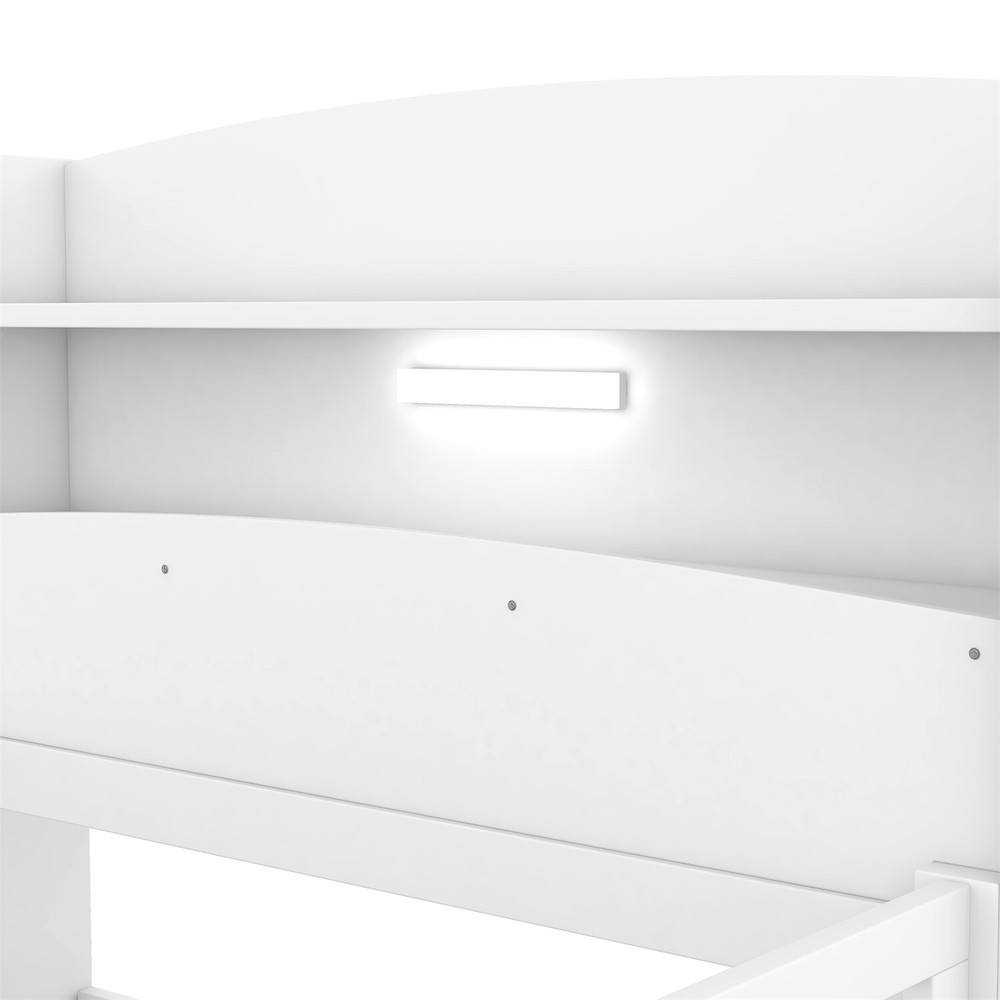 Twin/Full Size Bed Frame Wood Platform Bed w/ Storage Headboard White/Gray