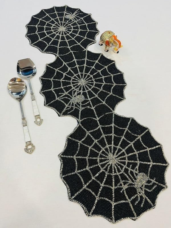 TBS Black Beads Runner | Hand Crafted | Dining Coffee Table Home Decor