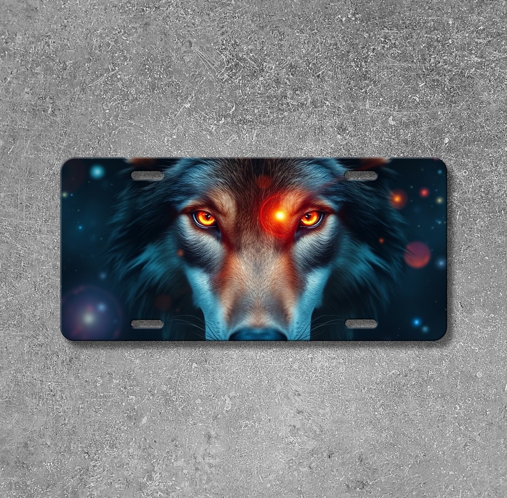 Powerful Wolf License Plate Optional Text Vanity Plate Gift Idea