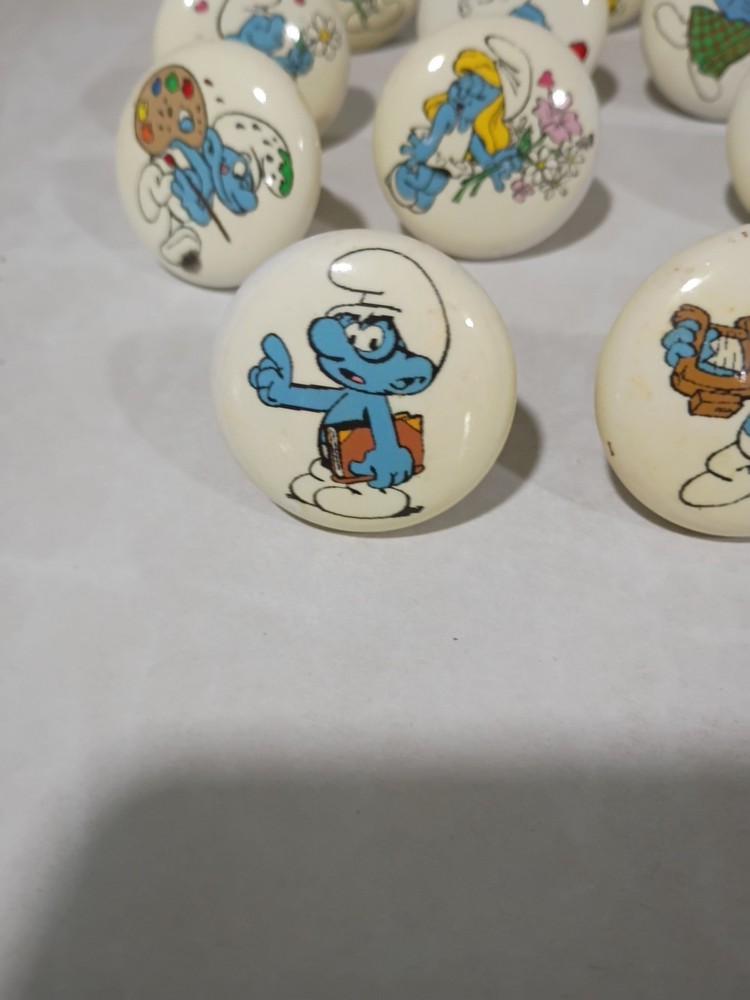 11 Vintage SMURF Porcelain Drawer Pulls