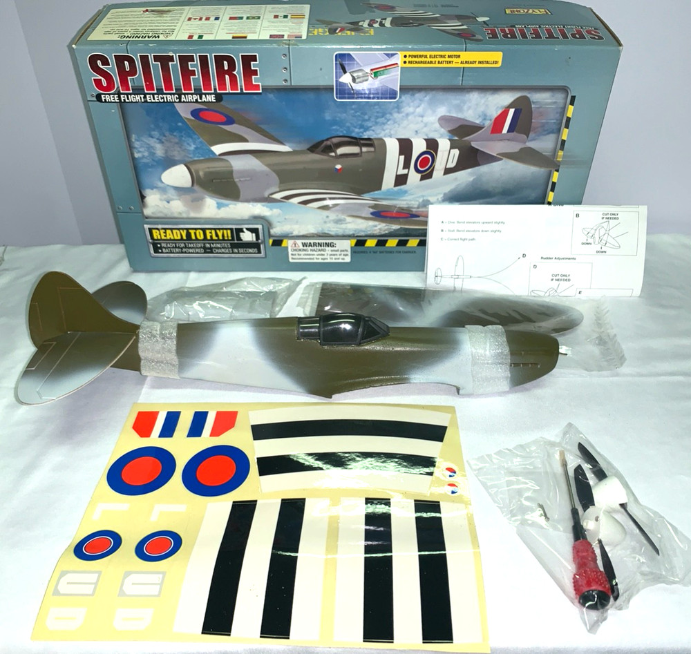 Spitfire Free Flight Electric Motor Rechargeable Battery Airplane Untested