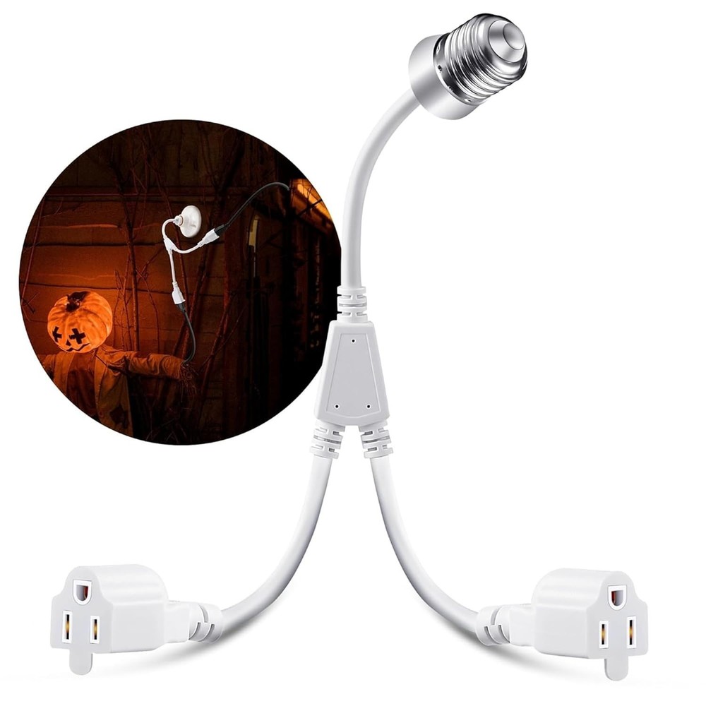 "2 in 1 Light Socket to Plug Adapter, Convert E26/E27 Bulb Socket to 2 Pieces ..