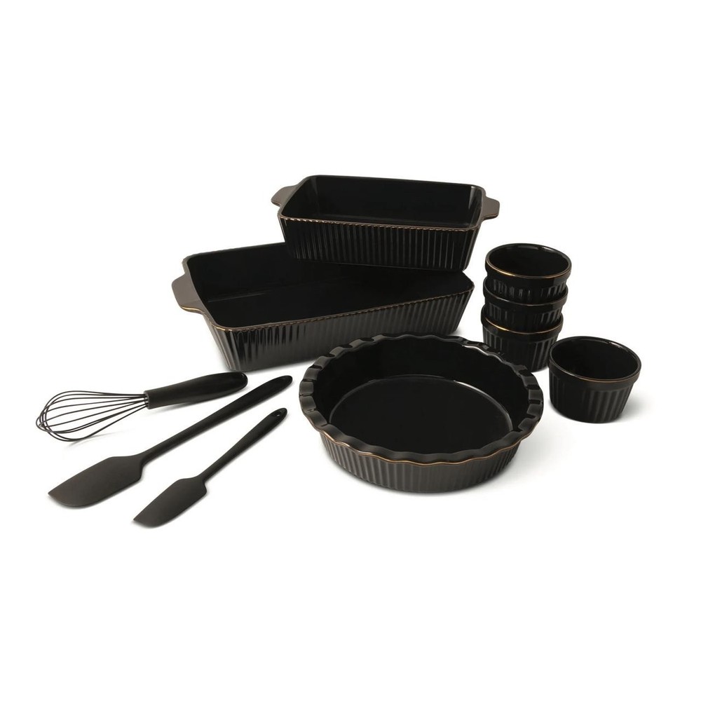 Thyme & Table Black Ceramic Bakeware Set – 10-Piece Stoneware NEW