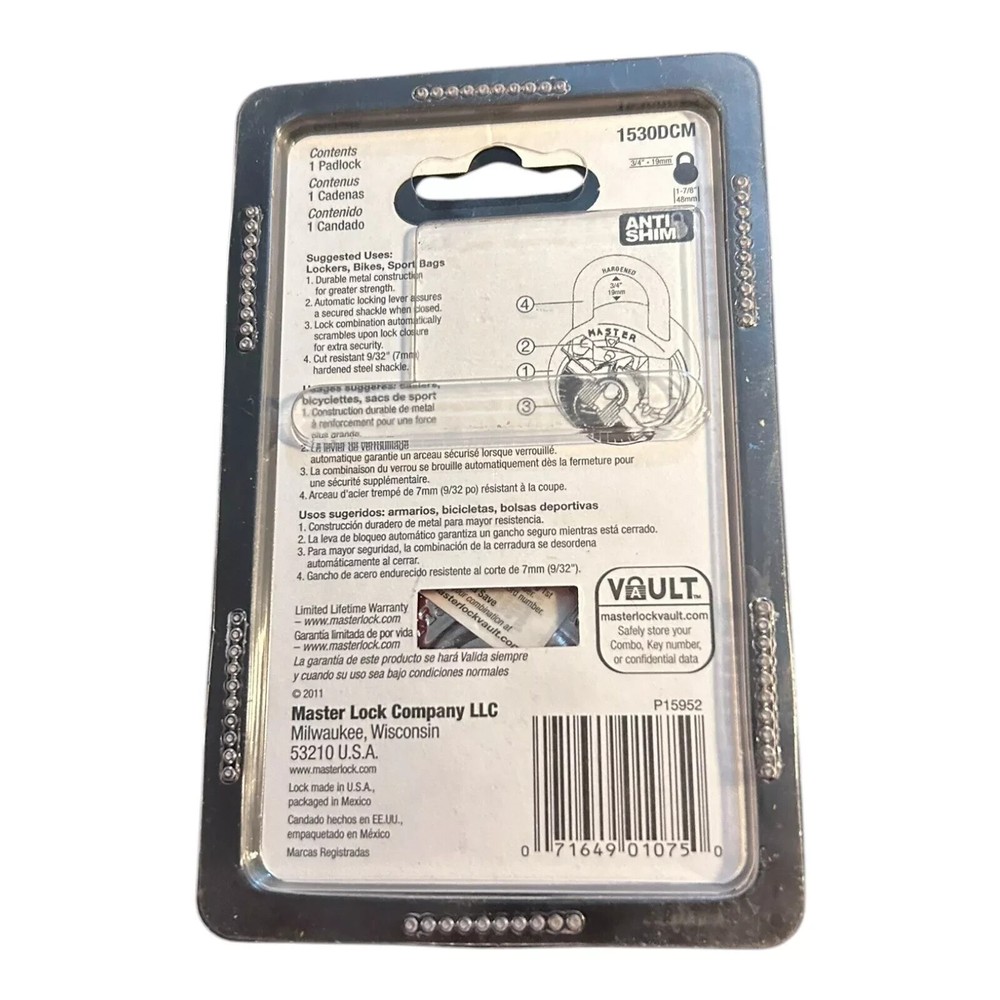 Master Lock 1530DCM Purple Locker School Combination Padlock 1 Pack