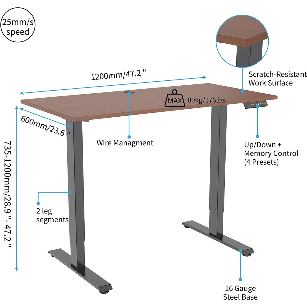 Lorell Height-Adjustable 2-Motor Walnut Desk
