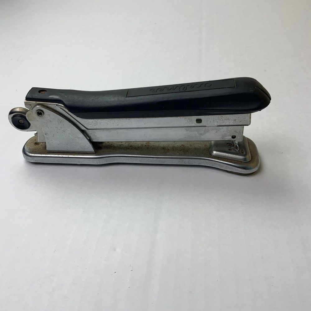 Ace Liner Stapler Model 502 Office Desktop Chrome Black Spring Load Vintage