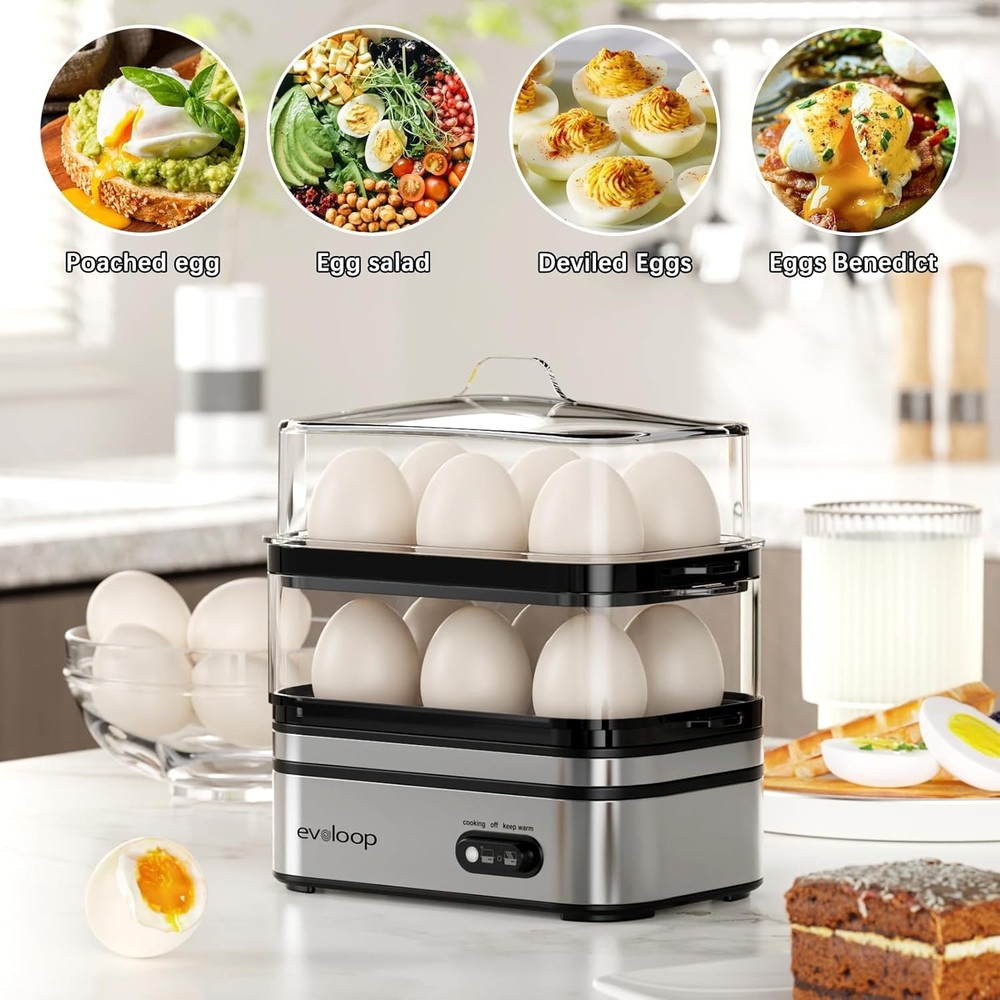 Rapid Egg Cooker Electric 12 Eggs Capacity Soft Medium Hard Boiled Poached