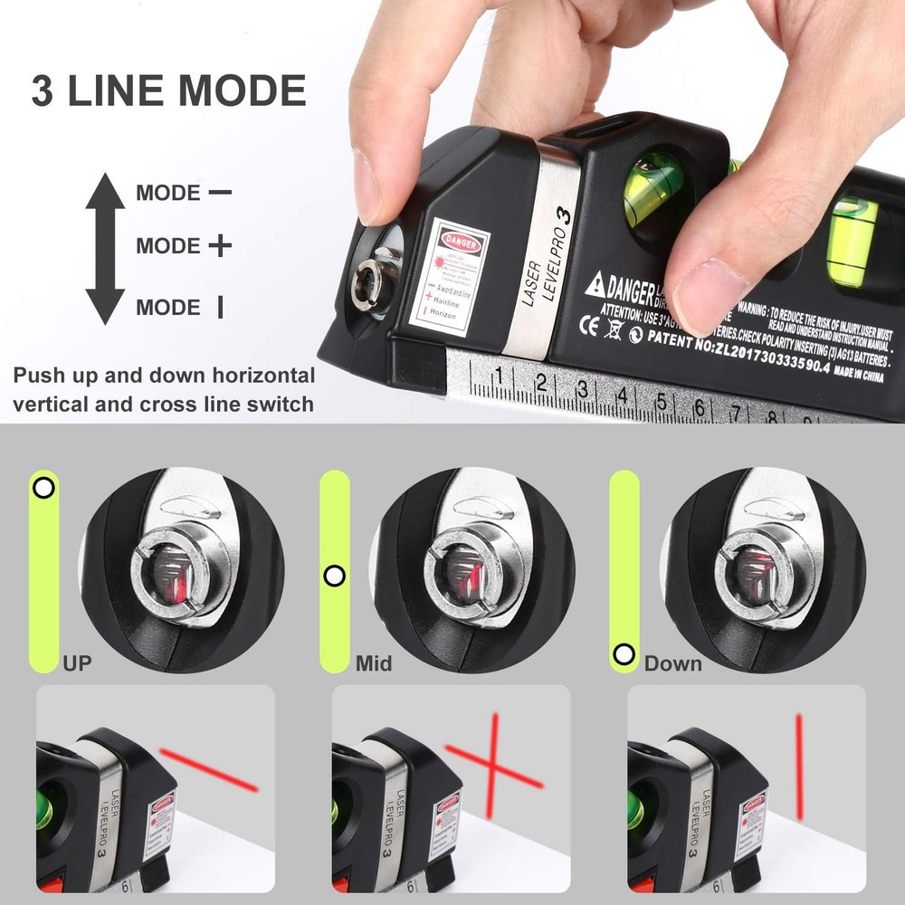 Laser Level Line Tool, Multipurpose Kit Standard Cross Black
