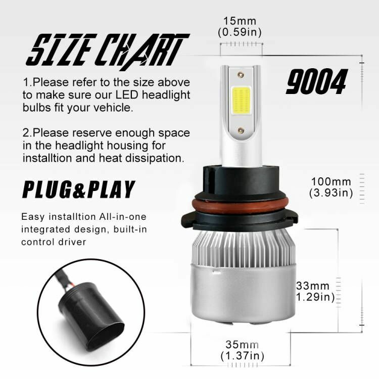 Ice Blue 8000K 9007/HB5 COB LED Headlight Bulbs Conversion Kit High Low Beam US