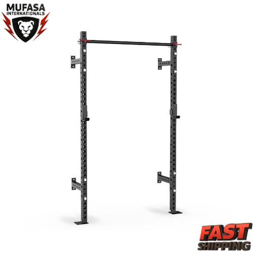 Wall Mounted 79" by 12” Squat Rack with J-Cups & Adjustable Pull Up Bar