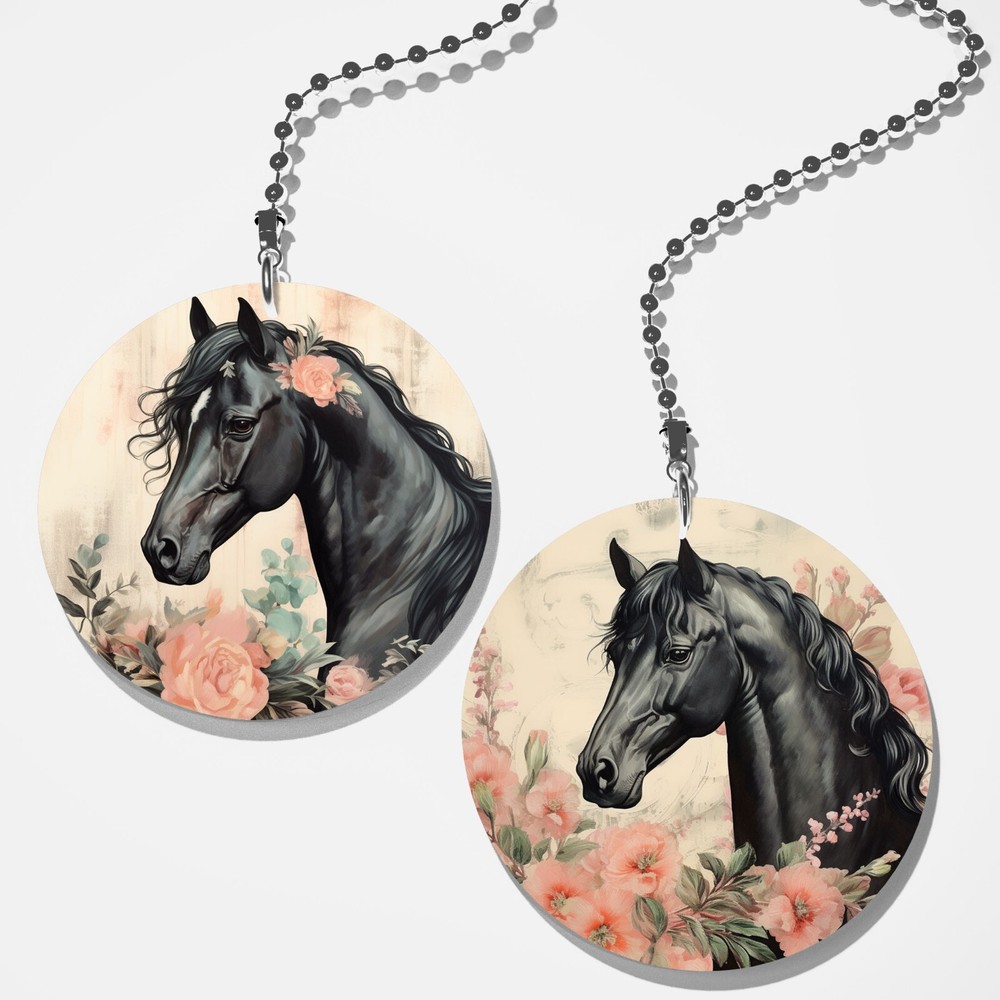 Set of 2 Coordinating Black Horse Victorian Rose Fan Pull / Light Pull