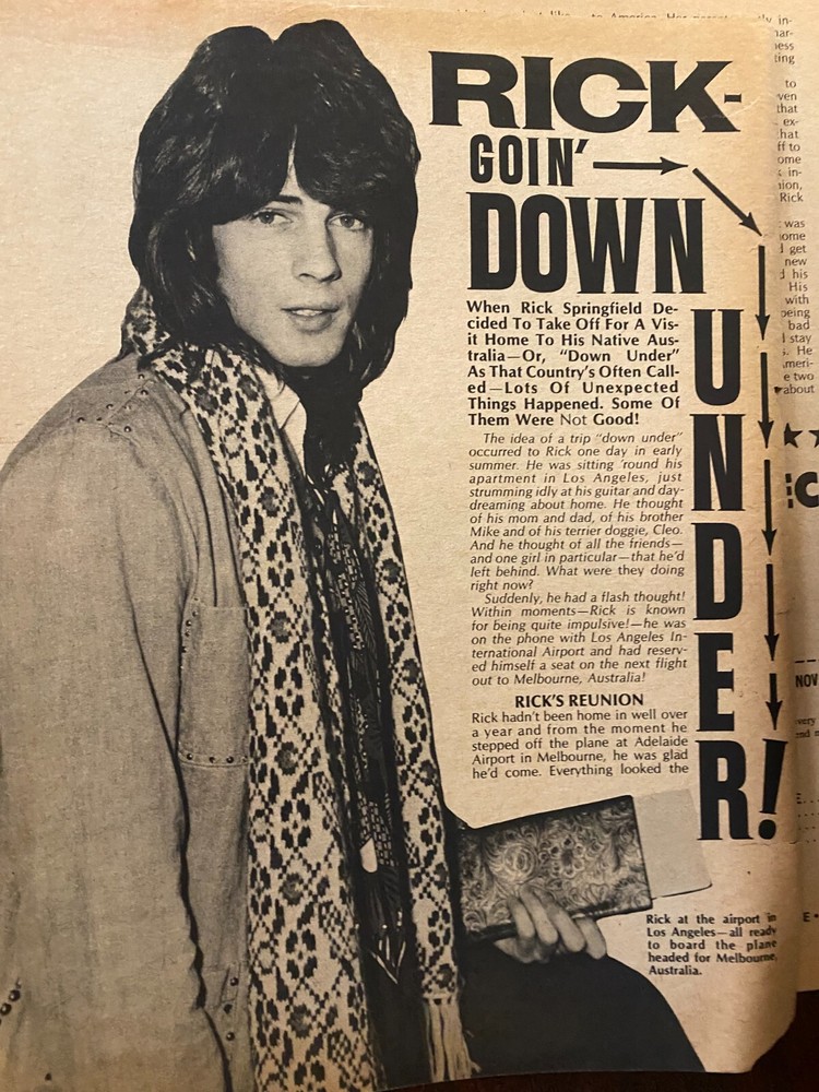 Rick Springfield, Two Page Vintage Clipping, aa
