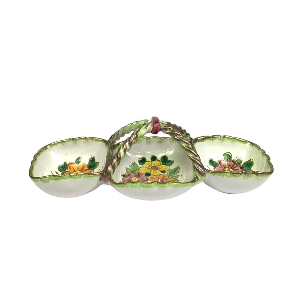 Hand Painted Italy Divided Serving Dish candy trinkets table decor cottage boho