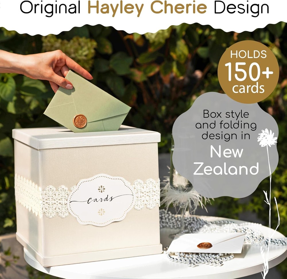 Ivory Wedding Card Box, Large 10x10 White Gift Holder, Envelope