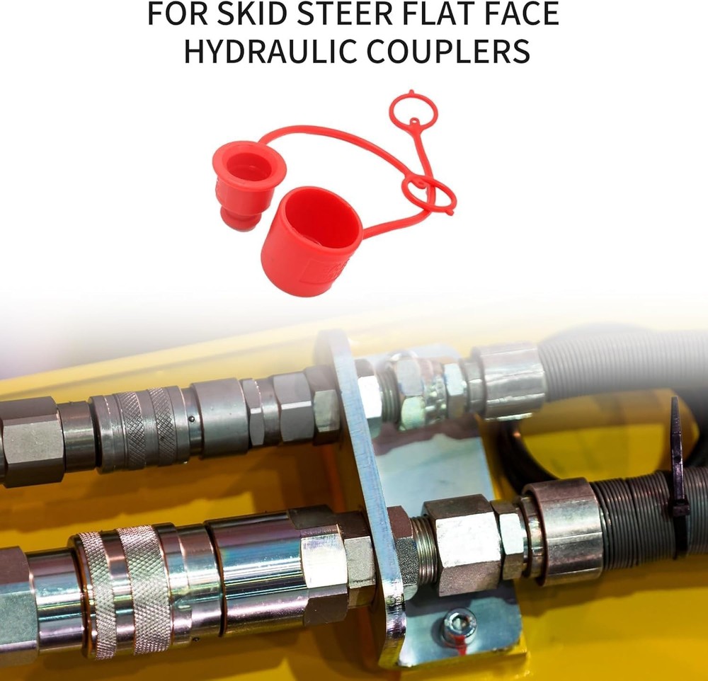 3/4" Flat Face Hydraulic Quick Coupler Dust Cap and Plug for Bobcat,Red Rubber S