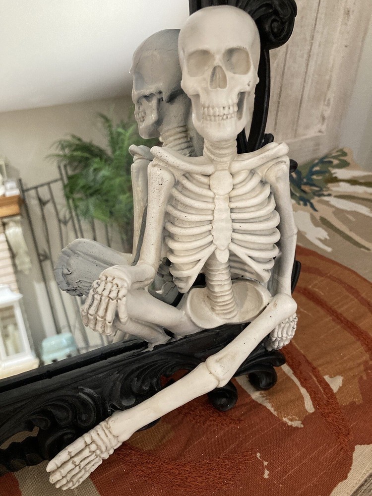 Skeleton Mirror | Halloween Gothic Decor | Ornate Black Framed Mirror