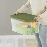 EZ Carry Storage Bin 40 Quart Clear Green Handles