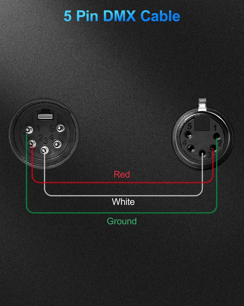 2 Pack 10FT 5 Pin DMX Cable, 3 Conductors, Stage Lighting, Controller, Wire
