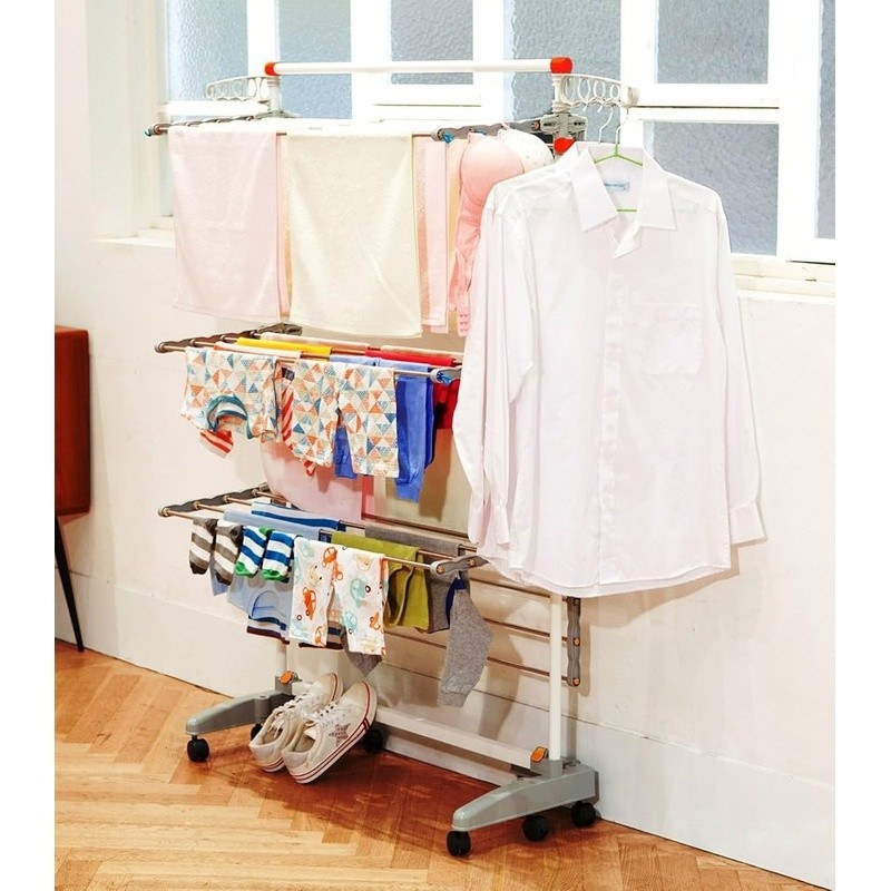 Portable Folding Drying Rack W/ Adjustable Shelves & Wheels Laundry Storage New