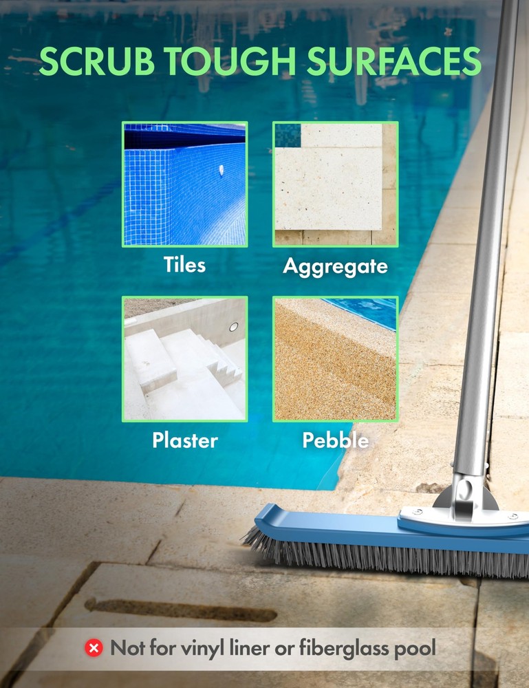 Heavy Duty Pool Brush Head Stiff Bristles Aluminum Frame Algae Tile Cl