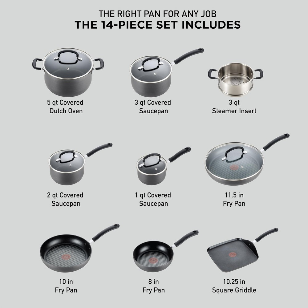 T-fal Ultimate 14 Piece Black Cookware Set Hard Anodized Nonstick Kitchenware