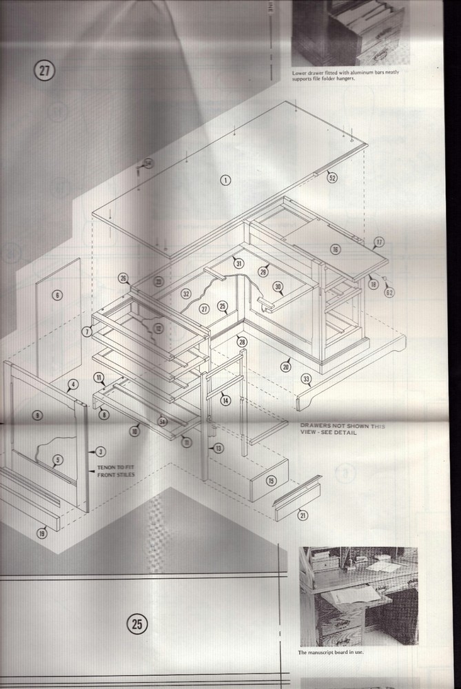Vintage Craft Patterns Roll Top Desk #311-A Full Sized Woodworking Plans